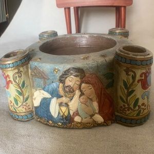 Vintage, rare find and unique Nativity scene candle holder centerpiece